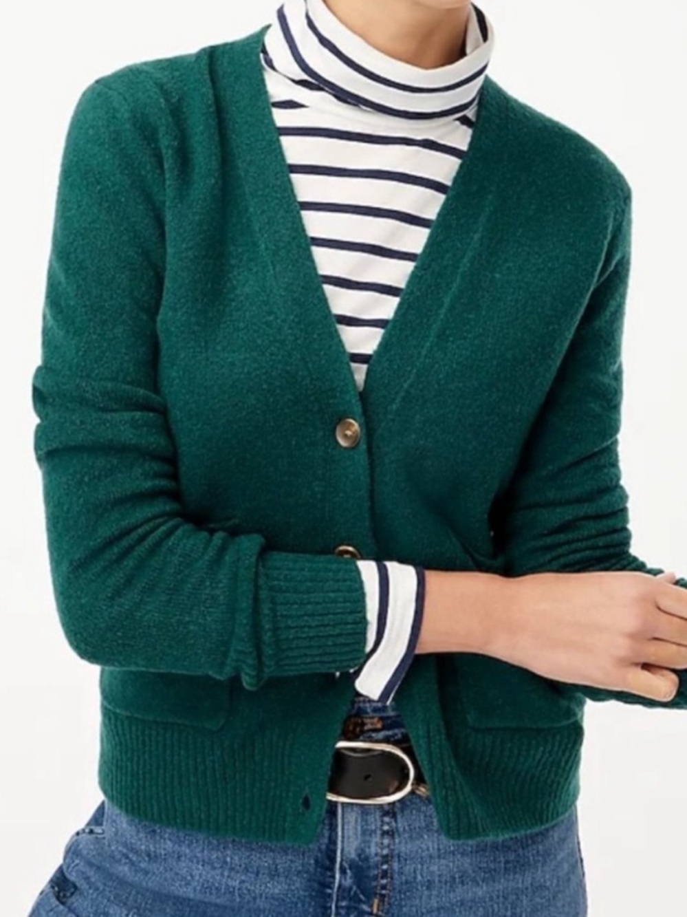 J. CREW Cardigan Sweater Extra Soft Yarn Small emerald green preppy wool V-neck